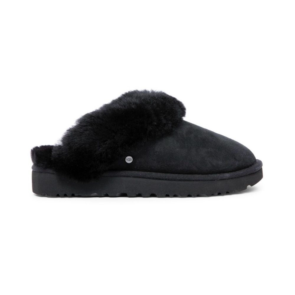 UGG Women's Classic Slipper II size 8 Black Fur Lined Slippers